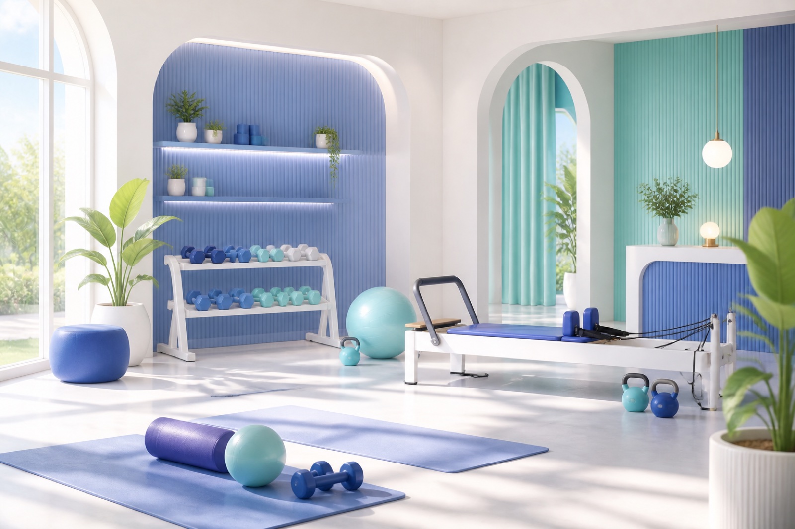 Illustrated boutique fitness studio